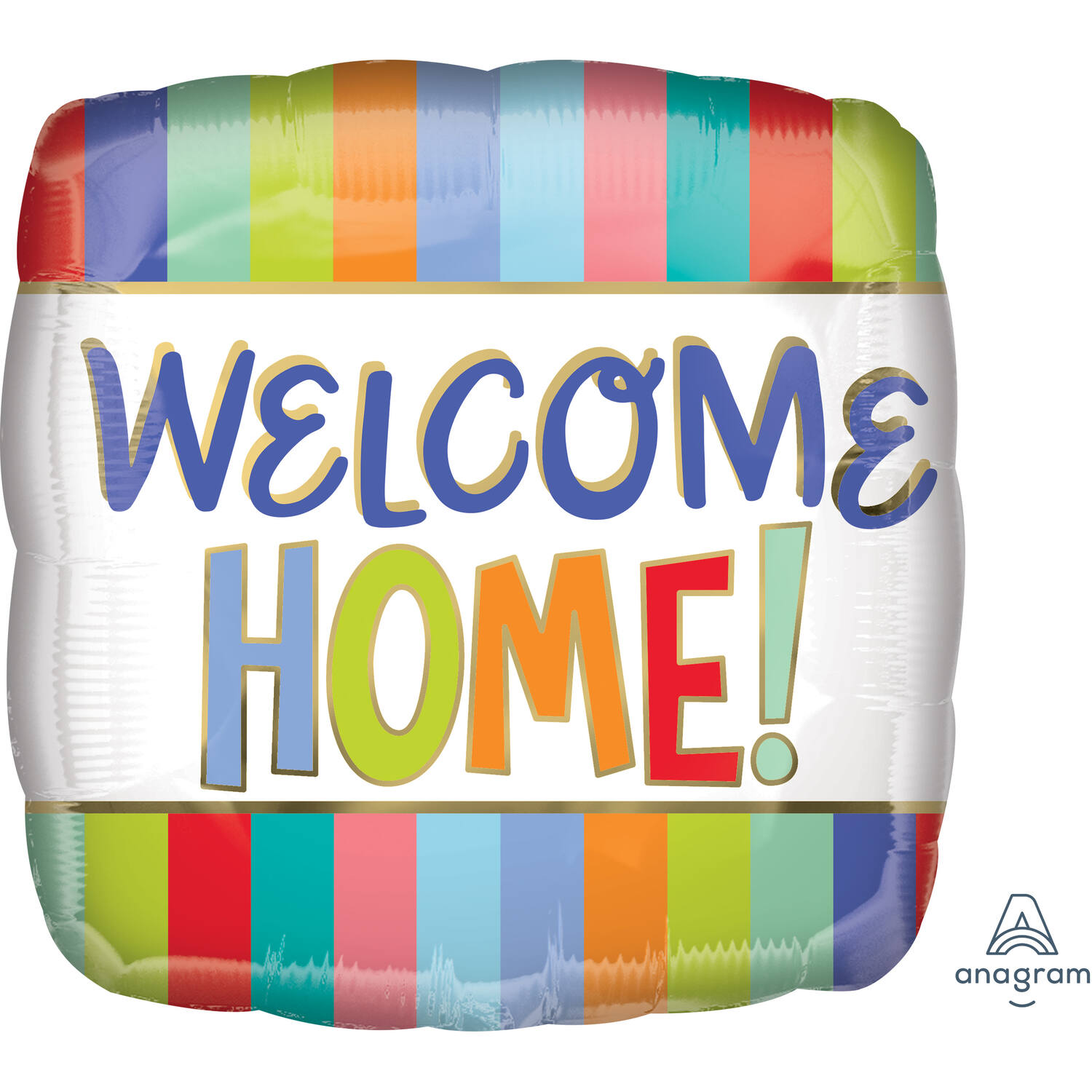 Foil Balloon - Shape - Square - "Welcome HOME!" - Striped - 45 cm
